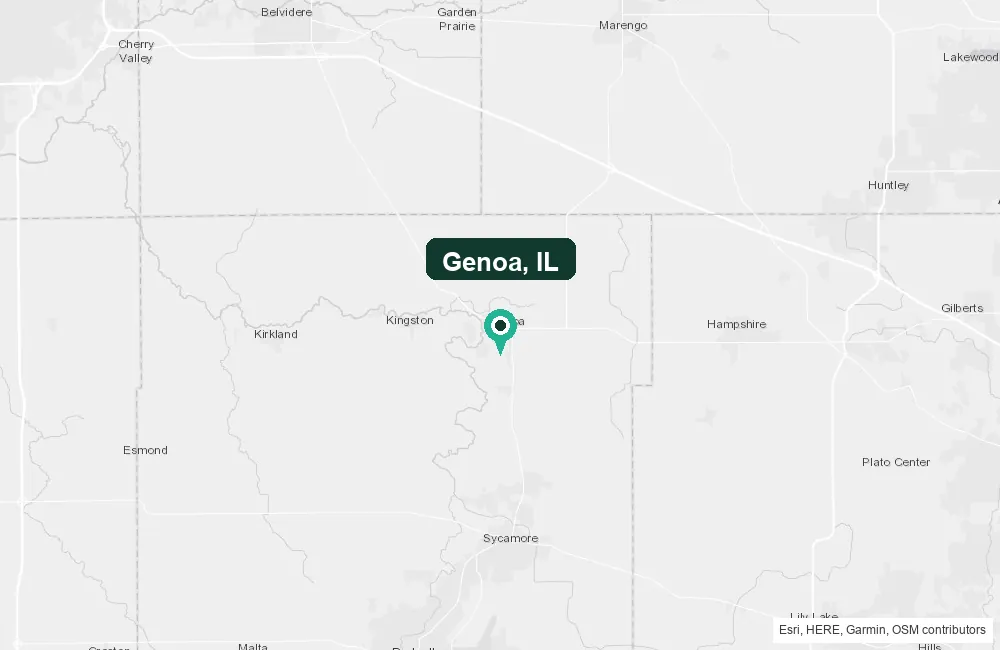 Map of Genoa, Illinois and the surrounding DeKalb County area service area